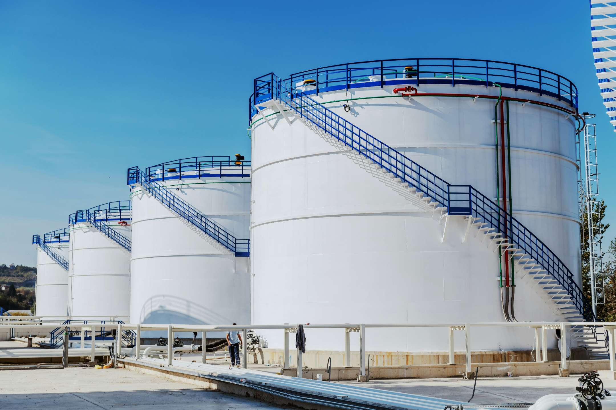 A drone cleaning an oil terminal tank